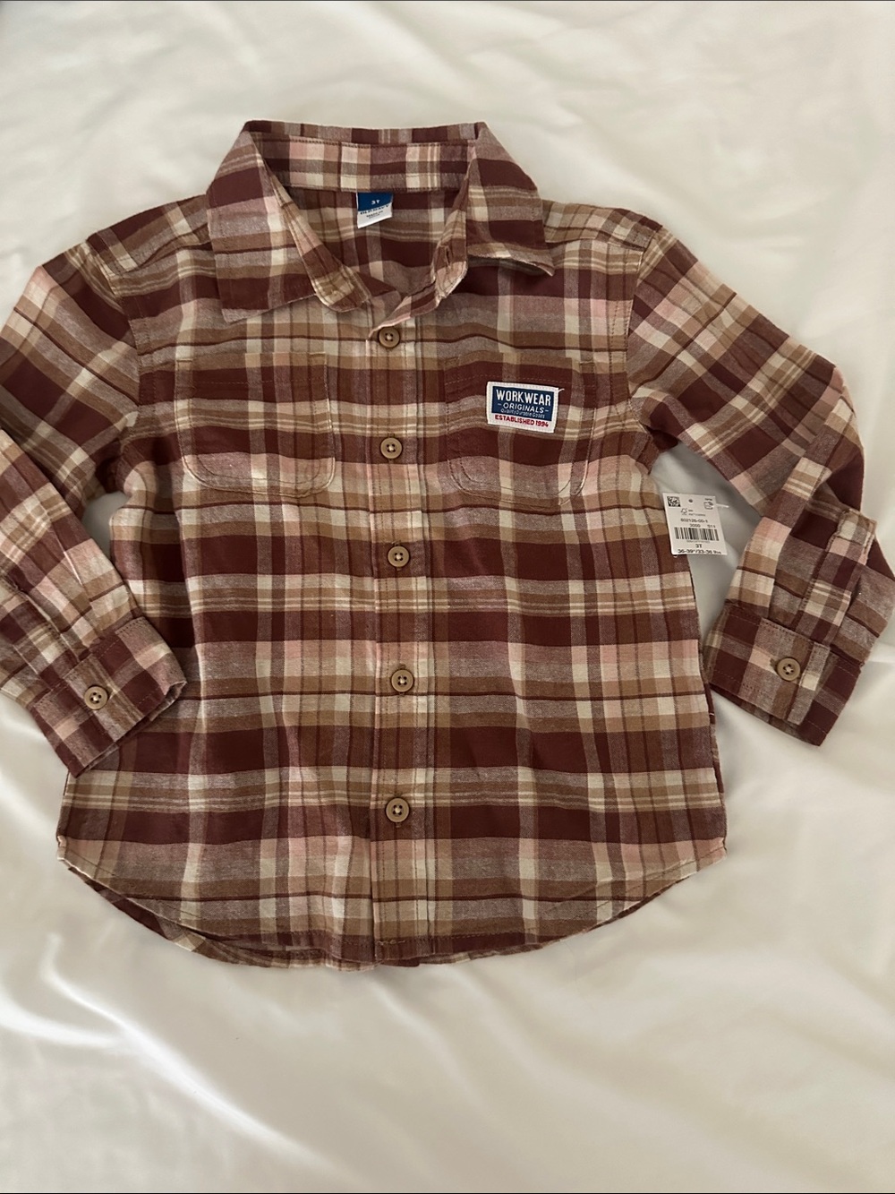 Old Navy Brown Cream Plaid Button-Down Shirt with Patch
